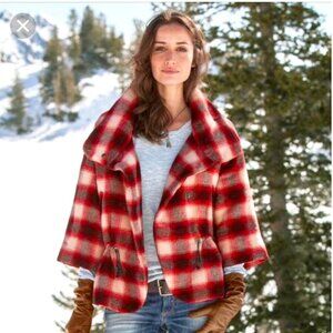 Sundance Red Plaid Wool Blend Puffer Coat 3/4 Sleeve Size L